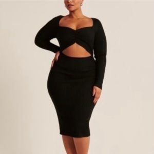 Abercrombie & Fitch Cinched Front Cutout Midi Sweater Dress SZ XXL Tall Blk